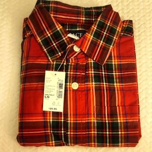 Nwt Sz L (10/12) Red Plaid Ls Cotton Button Down Shirt
